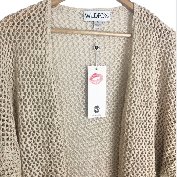 New with tag Wildfox Kelso Fringe Sleeve Cream Crochet Long Kimono Wrap Cardigan - Picture 6 of 16